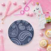 エレガントな濃紺のペイズリーパターン ペーパープレート (パーティー)