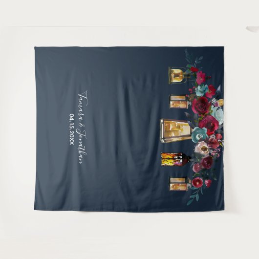 エレガントな濃紺の花の写真の背景幕の結婚式 タペストリー (正面(横))