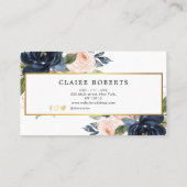 エレガントな濃紺の花の美容師の名刺 名刺 (裏面)