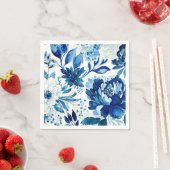 エレガントな濃紺の花園。植物の花 スタンダードカクテルナプキン (インサイチュ)