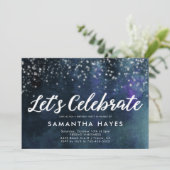 エレガントな濃紺の銀の大人の誕生会 招待状 (スタンド正面)