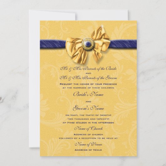 エレガントな濃紺の黄色の結婚 招待状 (裏面)