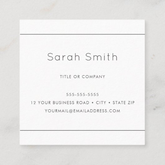 エレガントな灰色および白い四角の名刺 スクエア名刺 (裏面)