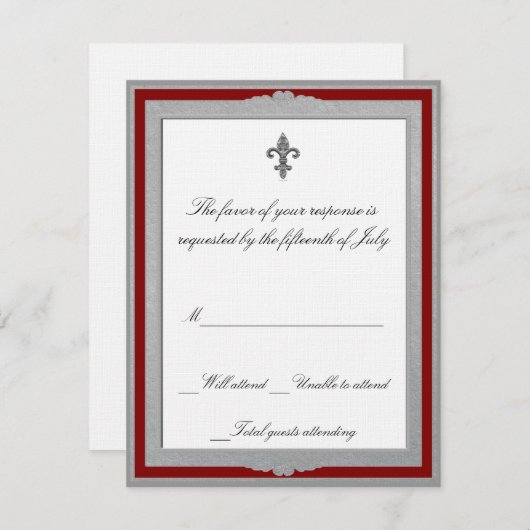 エレガントな灰色および赤い結婚式の応答カード 出欠カード (正面/裏面)