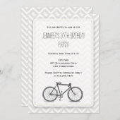 エレガントな灰色のシェブロンのヴィンテージの自転車の誕生日 招待状 (正面/裏面)