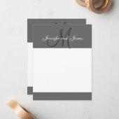 エレガントな灰色のモノグラムの名前は最近メッセージカードを結婚します ノートカード (正面/裏面インサイチュ)