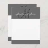 エレガントな灰色のモノグラムの名前は最近メッセージカードを結婚します ノートカード (正面/裏面)