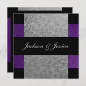 エレガントな灰色の紫色のペイズリーの婚約パーティ 招待状 (正面/裏面)