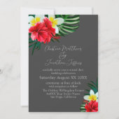 エレガントな灰色の背景にトロピカルなハワイアンの花 招待状 (正面)