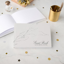 エレガントな灰色の鉛筆スケッチの枝 ブライダルシャワー ゲストブック