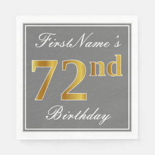 エレガントな灰色、フェイクな金ゴールドの第72誕生日; 名前をカスタムす スタンダードランチョンナプキン