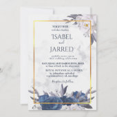 エレガントな灰青色の牡丹が一つになったウェディング 招待状 (正面)