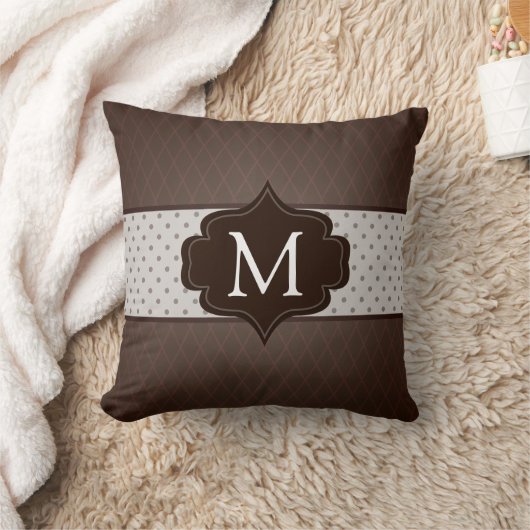 エレガントな焦茶の水玉模様のカスタムのモノグラム クッション (ブランケット)