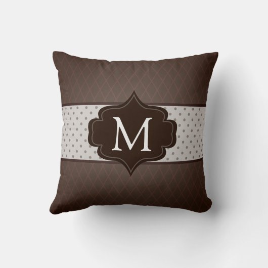エレガントな焦茶の水玉模様のカスタムのモノグラム クッション (裏面)