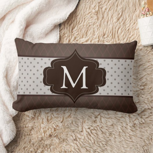 エレガントな焦茶の水玉模様のカスタムのモノグラム ランバークッション (ブランケット)