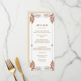 エレガントな焦茶色の植物画ラインアート ディナーパーティー メニュー