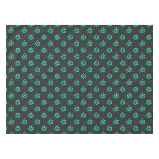 エレガントな熱帯シックでかわいいティール（緑がかった色）のハイビスカスの花柄 テーブルクロス (正面(横))