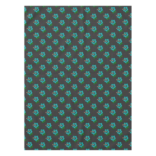 エレガントな熱帯シックでかわいいティール（緑がかった色）のハイビスカスの花柄 テーブルクロス (正面)