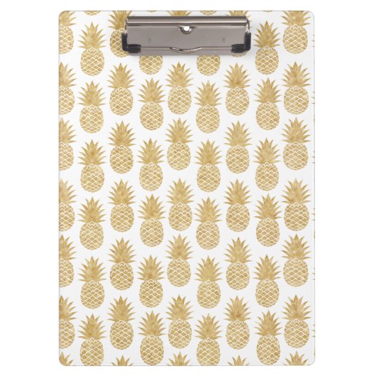エレガントな熱帯ホワイトゴールドのパイナップルパターン クリップボード (正面)