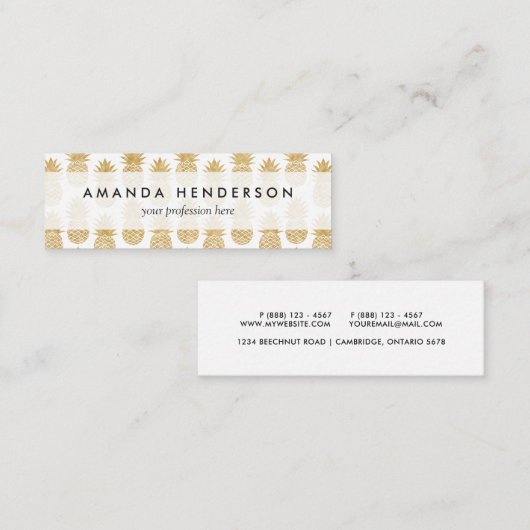 エレガントな熱帯ホワイトゴールドのパイナップルパターン スキニー名刺 (正面/裏面)