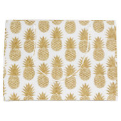 エレガントな熱帯ホワイトゴールドのパイナップルパターン ラージペーパーバッグ (正面)