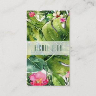 エレガントな熱帯地方の緑は花の水彩画を残します 名刺