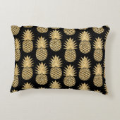 エレガントな熱帯黒および金ゴールドのパイナップルパターン アクセントクッション (裏面)