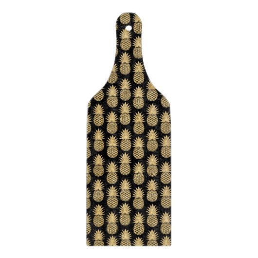 エレガントな熱帯黒および金ゴールドのパイナップルパターン カッティングボード (正面)