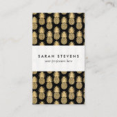 エレガントな熱帯黒および金ゴールドのパイナップルパターン 名刺 (正面)