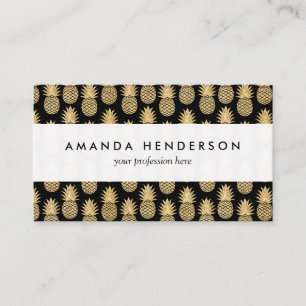 エレガントな熱帯黒および金ゴールドのパイナップルパターン 名刺