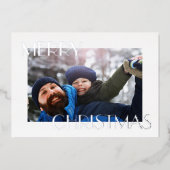 エレガントな父と息子のパーソナライズされた写真クリスマス 箔シーズンカード (正面)