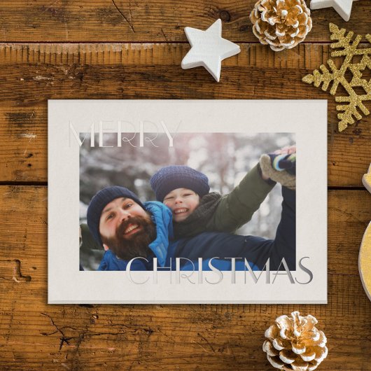 エレガントな父と息子のパーソナライズされた写真クリスマス 箔シーズンカード