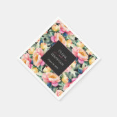 エレガントな牡丹の水彩画（黒背景） | 結婚式 スタンダードカクテルナプキン (角)