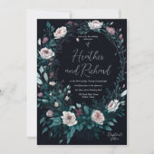 エレガントな牡丹の花と葉のリースの結婚式の招待状 招待状 (正面)