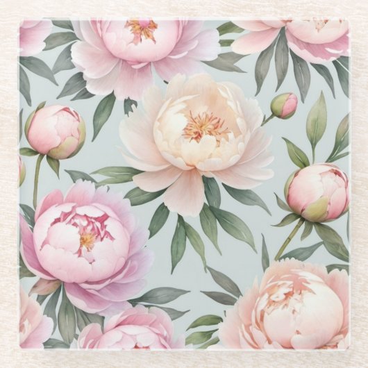 エレガントな牡丹 ガラスコースター (正面)