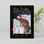 エレガントな犬の雪のペット写真ホイルクリスマスカード 箔シーズンカード (立ち正面)