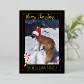 エレガントな犬の雪のペット写真ホイル クリスマスカード 箔シーズンカード (立ち正面)