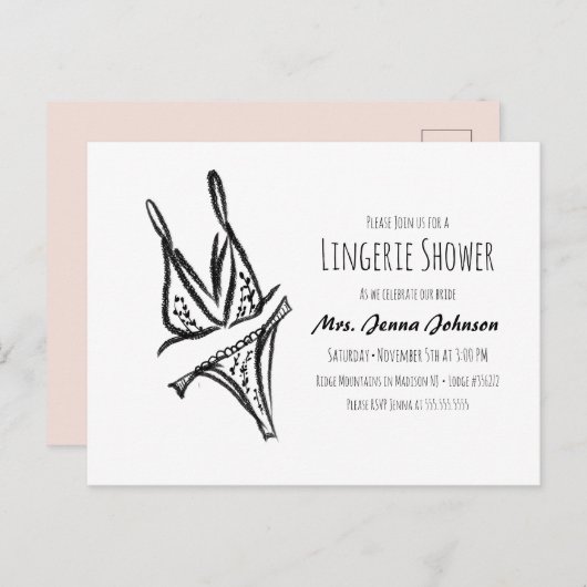 エレガントな独身最後の夜のランジェリーとブライズシャワーパーティー ポストカード (正面/裏面)