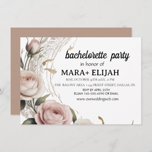 エレガントな独身最後の女友達とのパーティー招待状 サンキューカード (正面/裏面)