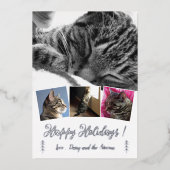 エレガントな猫の写真コラージュ シルバーフォイル ホリデーカード 箔シーズンカード (正面)