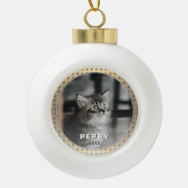 エレガントな猫の写真 ゴールドメタリック クリスマス セラミックボールオーナメント
