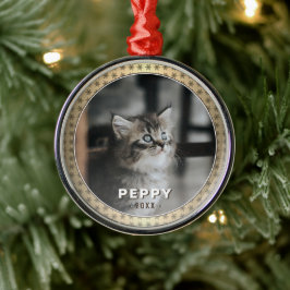 エレガントな猫の写真 ゴールドメタリック クリスマス メタルオーナメント