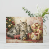 エレガントな猫の子猫のクリスマス シーズンカード (スタンド正面)