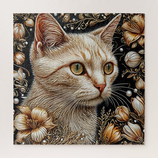 エレガントな猫の肖像画 ジグソーパズル (縦)