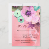 エレガントな猫、大きなディーバハットとバラのバレンタイン出欠確認 招待状 (裏面)