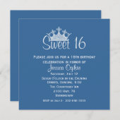 エレガントな王冠の青及び白い菓子16の誕生日 招待状 (正面/裏面)