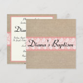 エレガントな珊瑚のバーラップのレースの洗礼の招待状 招待状 (正面/裏面)