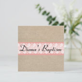 エレガントな珊瑚のバーラップのレースの洗礼の招待状 招待状 (スタンド正面)