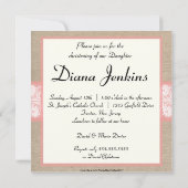 エレガントな珊瑚のバーラップのレースの洗礼の招待状 招待状 (裏面)