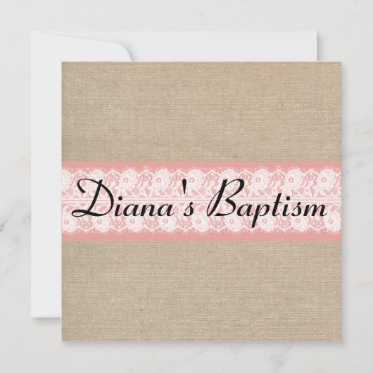 エレガントな珊瑚のバーラップのレースの洗礼の招待状 招待状 (正面)